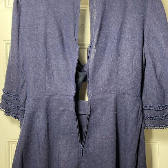 Finders Keepers | Limoncello Tie-Front Flared Sleeve Playsuit Romper Navy Sz 6 - Picture 11 of 13